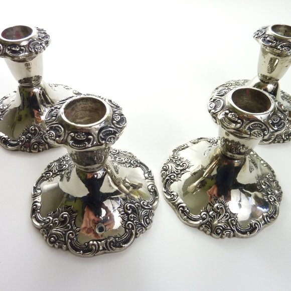 Vintage Silver Tone Candle Holder Set 4